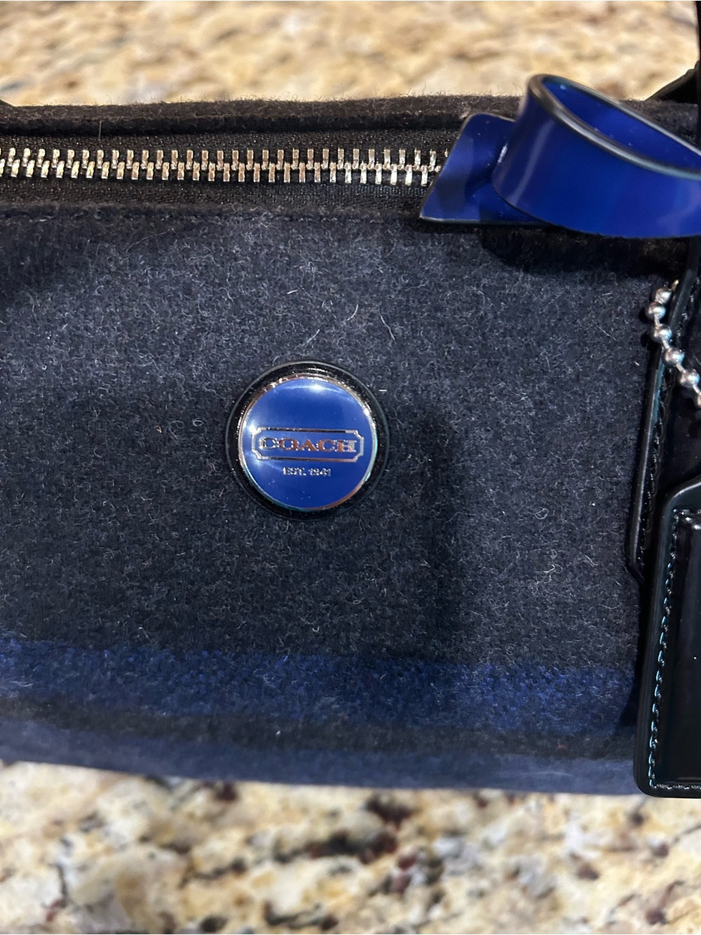 Coach 2013 Wool Stripe F24784 Charcoal Cobalt Blue Satchel Handbag Purse Rare. - Picture 10 of 12